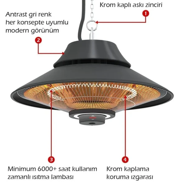 Mirkraft Elirg RC Tavan Sarkıt Isıtıcı Uzaktan Kumandalı 2000W - Resim 3