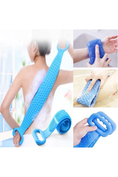 çeçem ticaret Çift Taraflı Banyo Sırt Kesesi Silikon Duş Lifi Fırçası 70 Cm - Resim 4