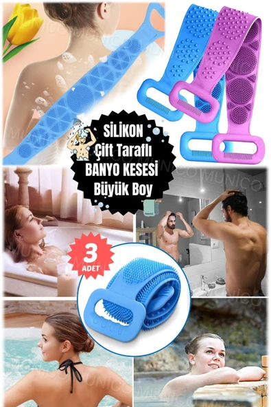Gaggani 3 Adet Sırt Ovma Havlusu Geri Sil Peeling Fırçası Silika Jeli Unisex Silikon Banyo Havlusu Kese - Resim 5