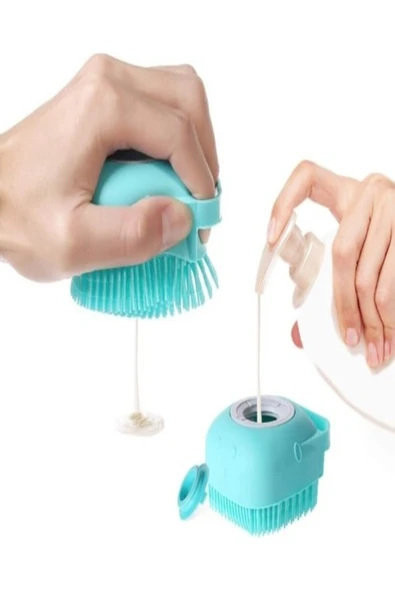 shapely Sarı Renk Şampuan Hazneli Kedi ve Köpek Evcil Hayvan Yıkama Fırçası Hazneli Silikon Yıkama 1 Adet - Resim 3