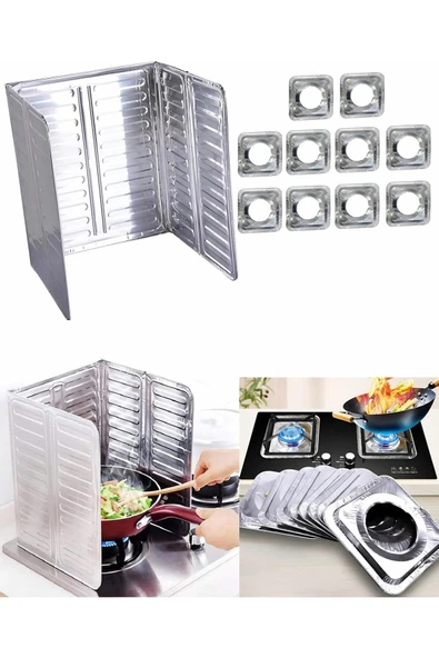 STOREMAX Aveo 1 Adet Ocak Arkası Yanı Alüminyum Folyo Koruyucu Ve 10 Adet Kare Alüminyum Ocak Kapağı Koruyucu ürün görseli 1