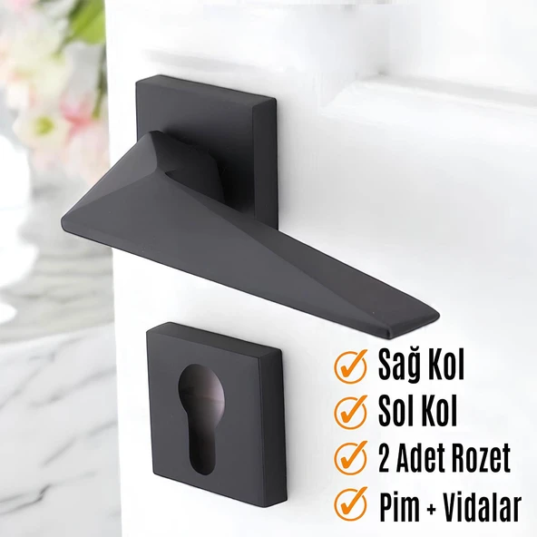Kapı Kolu Siyah Kare Rozetli Sağa Sola Uygun Ev Kapı Kolları Kilitlenebilir 1 Takım Yale Kapı Kolu - Resim 2