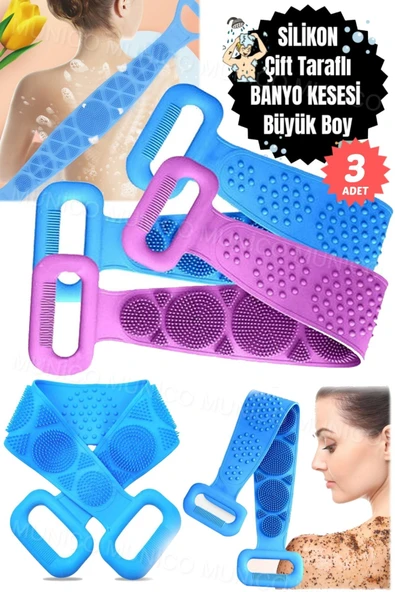 Gaggani 3 Adet Silikon Vücut Fırçası ve Sırt Kesesi – 70 cm Masaj ve Peeling Özellikli Silikon Sırt Fırçası - Resim 7