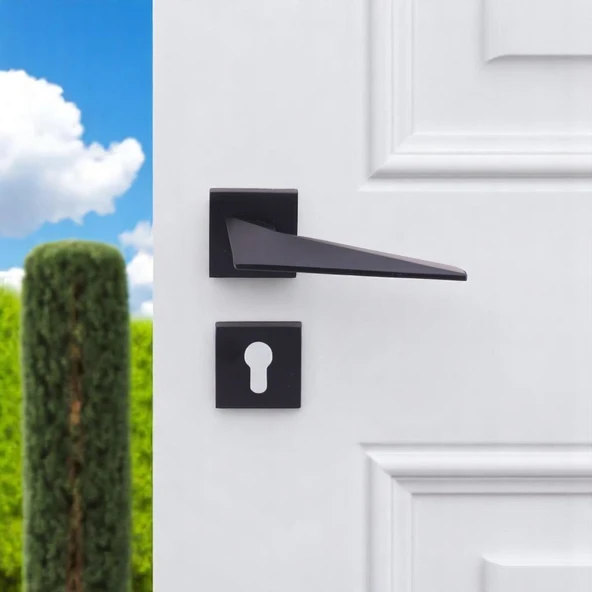 Kapı Kolu Siyah Kare Rozetli Sağa Sola Uygun Ev Kapı Kolları Kilitlenebilir 1 Takım Yale Kapı Kolu - Resim 4