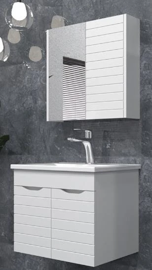 Banyo Dolabı 80 CM Sonic Ayna Dolaplı Alt Üst Modül Ve Seramik Lavabo ürün görseli 1