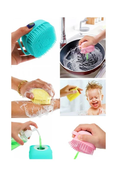 URZ GRUP Duş Jeli Ve Şampuan Hazneli Silikon Fırça Kese Masaj Fonksiyonlu Vücut Temizleme Banyo Lifi - Resim 6