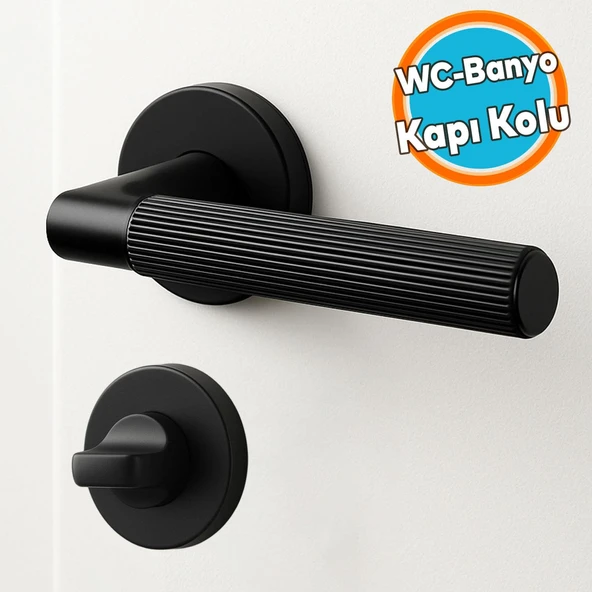 Wc Banyo Tipi Kapı Kolu Rozetli Çizgili Mat Siyah Sağ Sol Uygun Modern İç Kapı Kilitli 1 Takım ürün görseli 1