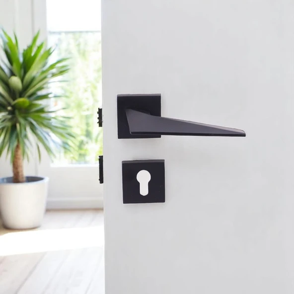 Kapı Kolu Siyah Kare Rozetli Sağa Sola Uygun Ev Kapı Kolları Kilitlenebilir 1 Takım Yale Kapı Kolu - Resim 6