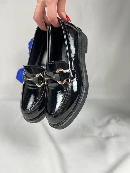 KB-801 Kömür Rugan Günlük Kadın Babet - Resim 6