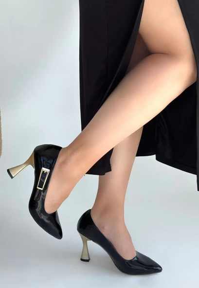 Motya Siyah Rugan Topuklu Ayakkabı - Resim 7