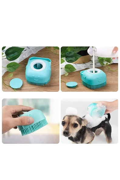 PETLİLOVE Şampuan Hazneli Kedi Ve Köpek Evcil Hayvan Yıkama Fırçası Silikon Evcil Hayvan Banyo Lifi - Resim 4