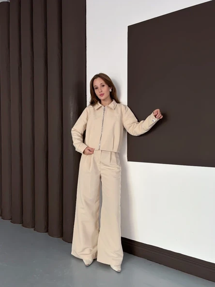 Trenç takım alt üst bej ons - Resim 8