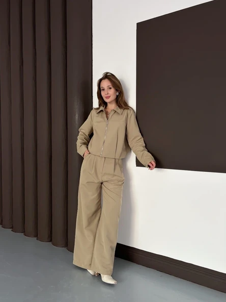 Trenç takım alt üst haki ons - Resim 14