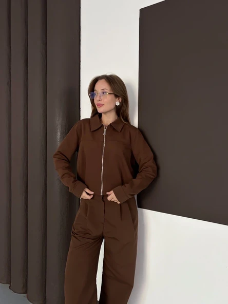 Trenç takım alt üst kahve ons - Resim 10