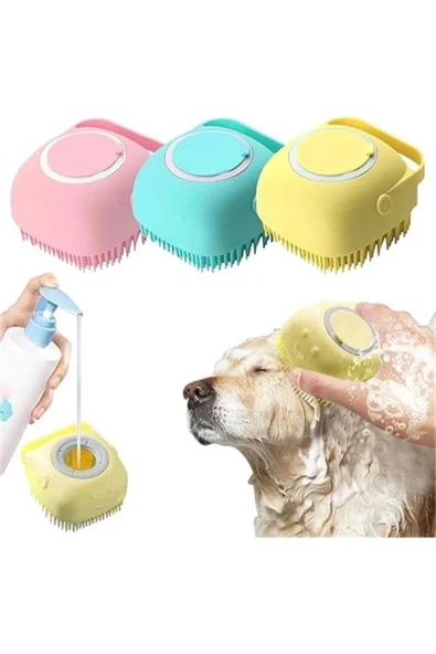 AyrStore Şampuan Hazneli Kedi Ve Köpek Evcil Hayvan Yıkama Fırçası Silikon (PEMBE) - Resim 2