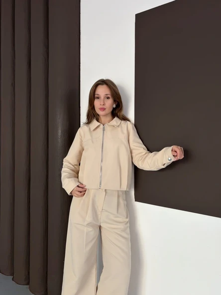 Trenç takım alt üst bej ons - Resim 3