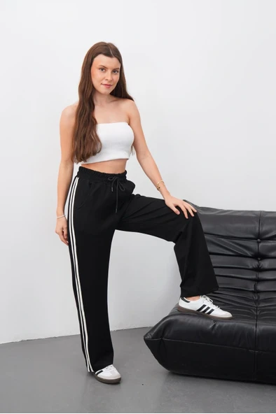 Yandan çift şeritli pantolon siyah - Resim 2