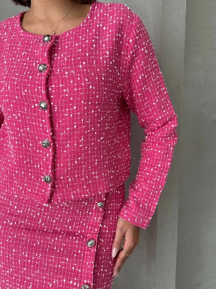 Ceketli etek takım chl kumaş fuşya h24443 - Resim 5