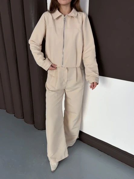 Trenç takım alt üst bej ons - Resim 12