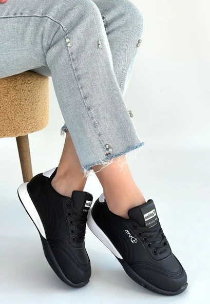 Tawen Siyah Cilt Bağcıklı Spor Ayakkabı ürün görseli 1