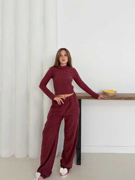 Balıkçı yaka örme takım bordo - Resim 18