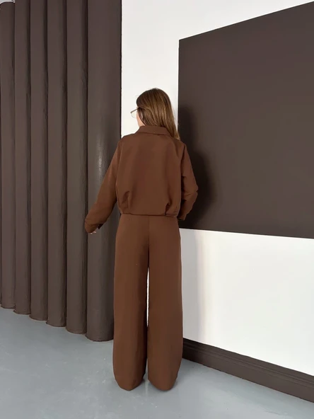 Trenç takım alt üst kahve ons - Resim 12