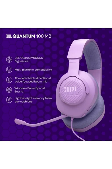 JBL Quantum 100M2 Mor Kablolu Kulak Üstü Oyuncu Kulaklığı Outlet - Resim 7
