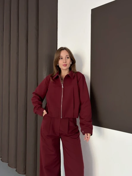 Trenç takım alt üst bordo ons - Resim 6