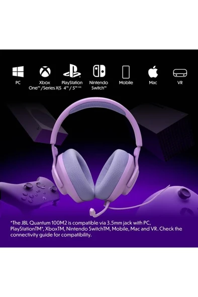 JBL Quantum 100M2 Mor Kablolu Kulak Üstü Oyuncu Kulaklığı Outlet - Resim 6
