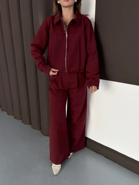 Trenç takım alt üst bordo ons - Resim 11