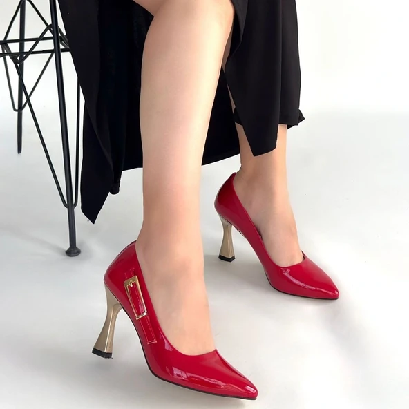 Motya Kırmızı Rugan Topuklu Ayakkabı - Resim 4