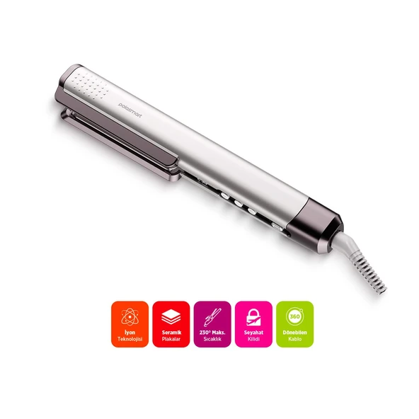 Polosmart PBS812 Kablolu 13 Kademeli Seramik Dijital Ekranlı Saç Düzleştirici Lila - Resim 3