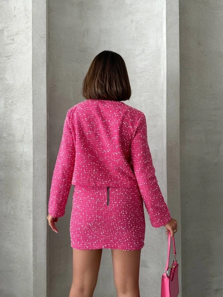 Ceketli etek takım chl kumaş fuşya h24443 - Resim 16