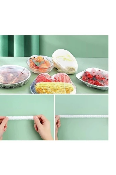 hy ticaret 100 Adet Lastikli Tazeliği Koruyan Tencere ve Tabak Bonesi - Esnek Strech Kapak - Resim 2