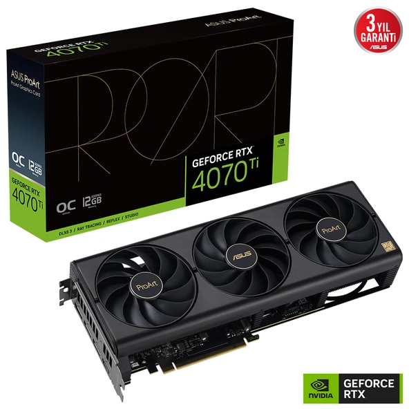 Asus GEFORCE PROART RTX 4070 TI 12GB 192bit GDDR6X 2760MHz OC 2xHDMI 3xDP (PROART-RTX4070TI-12G) DLSS3 EKRAN KARTI ürün görseli 1