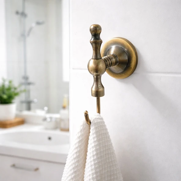 Tekli Askılık Antik Sarı Vidalı Metal Duvar Askısı Vestiyer Banyo Havlu Bornoz Askılığı - Resim 4