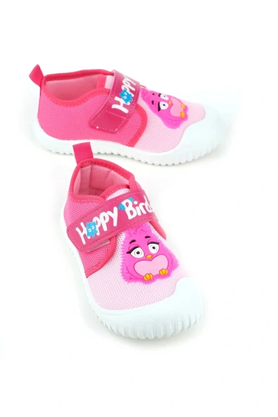Gezer Yazlık Kız Çocuk Keten Happy Bird Cırt Cırtlı Ayarlanabilir Ayakkabı Fuşya ürün görseli 1