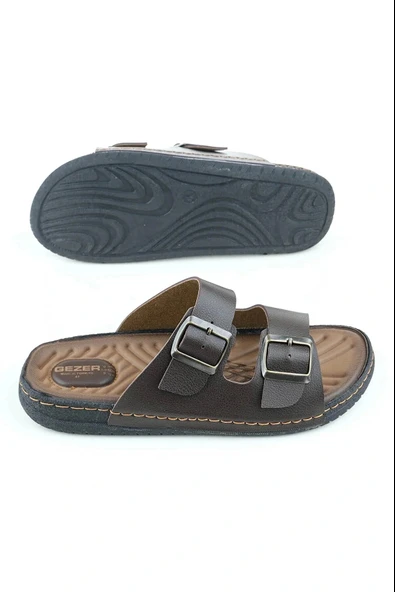Gezer Çift Tokalı Erkek Masaj Tabanlı Anatomik Terlik Kahverengi - Resim 4