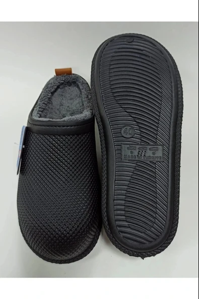 Gezer Kışlık Islak Zemin Erkek Terlik Önü Kapalı Tüylü Siyah - Resim 2