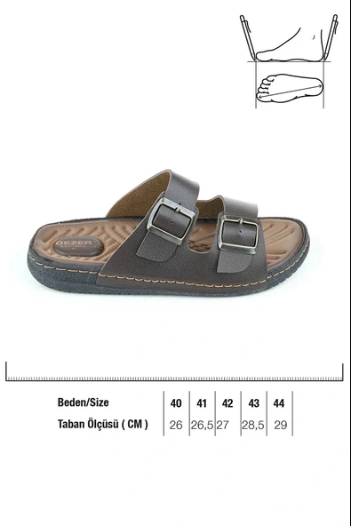 Gezer Çift Tokalı Erkek Masaj Tabanlı Anatomik Terlik Kahverengi - Resim 5