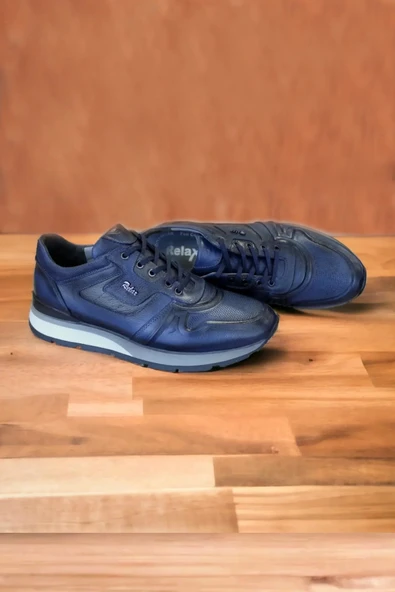 Hakiki Deri Ayakkabı 1. Sınıf Kalite İç Dış Deri Erkek Sneaker Ayakkabı Termo Lacivert - Resim 2