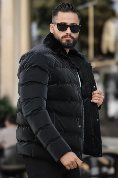 Erkek Parlak Kışlık Şişme Mont Astarlı Siyah - Resim 3