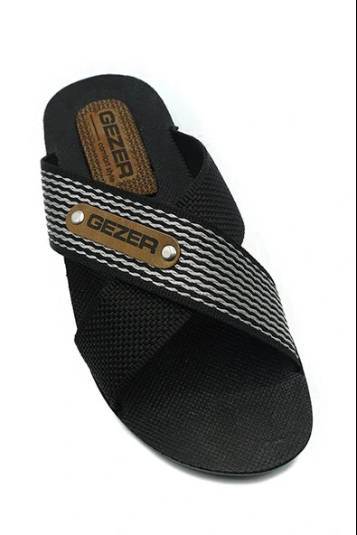 Gezer Erkek Halatlı Çizğili Terlik Sokak Yazlık Siyah ürün görseli 1