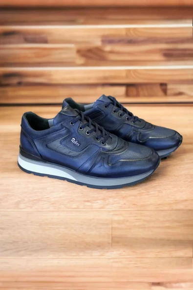 Hakiki Deri Ayakkabı 1. Sınıf Kalite İç Dış Deri Erkek Sneaker Ayakkabı Termo Lacivert ürün görseli 1