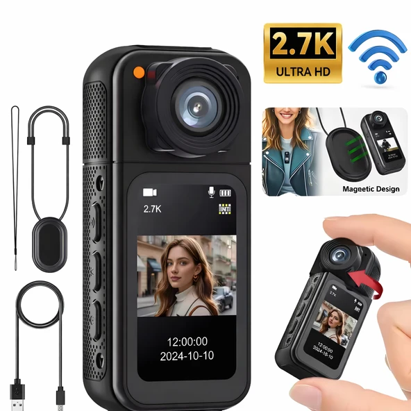 2.7K Ultra HD Mini Aksiyon Kamera Manyetik Tasarım Döner Lens Wi-Fi Uygulama Destekli ürün görseli 1