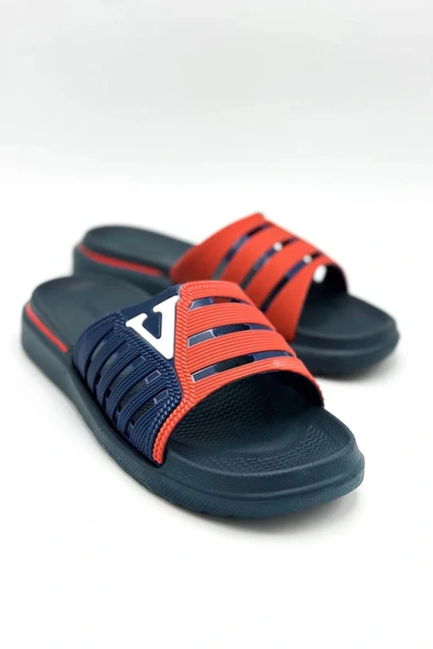 Gezer Eva Yazlık Erkek Kaydırmaz Taban Terlik Lacivert-Kırmızı - Resim 4