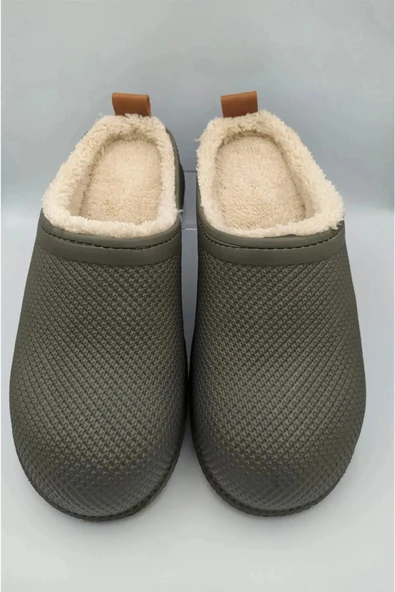 Gezer Kışlık Islak Zemin Erkek Terlik Önü Kapalı Tüylü Haki - Resim 2