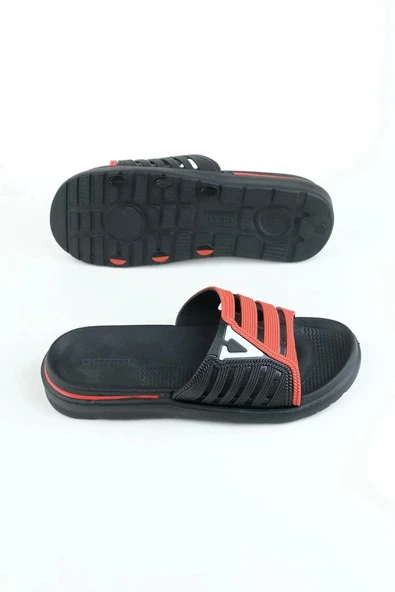 Gezer Eva Yazlık Erkek Kaydırmaz Taban Terlik Kırmızı-Siyah - Resim 5