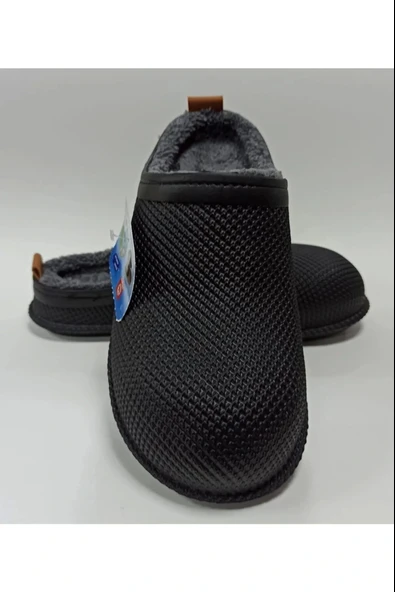 Gezer Kışlık Islak Zemin Erkek Terlik Önü Kapalı Tüylü Siyah - Resim 3
