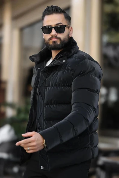 Erkek Parlak Kışlık Şişme Mont Astarlı Siyah - Resim 2